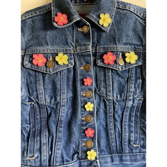 Brittania Sz 5-6 Girl’s Denim Blue Jean Jacket Flower Accents Made in the‎ USA - Picture 1 of 8